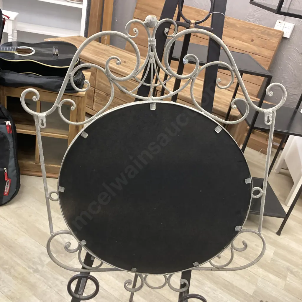 Round Bevelled Edge Wall Mirror Dia 43cm With An Ornate Metal Frame Image 1++